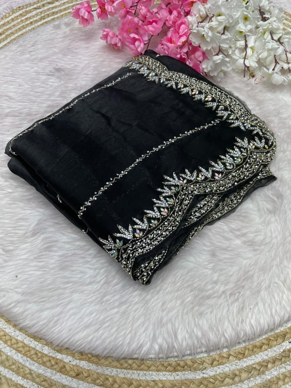 Designer Zimmy Choo Saree with Khatli Cut Dana & Diamond Handwork silk